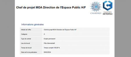 Partage offre d'emploi : Chef de projet MOA Direction de l'Espace Public H/F